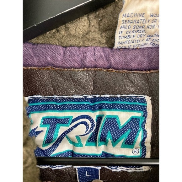 Vintage TRIM Sherpa Lined Acid Wash Denim Bomber Jacket Men’s L Aviator Patch - Picture 4 of 16